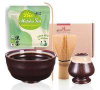 Goodwei Matcha Set Tè Vert Matcha BIO Giapponese con Frusta di Bambù, Tazza Matcha e Portafrusta in Ceramica, | Ciotola Matcha Artistica | Confezione Regalo (Kumo)