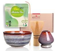 Goodwei Matcha Set Tè Vert Matcha BIO Giapponese con Frusta di Bambù, Tazza Matcha e Portafrusta in Ceramica, | Ciotola Matcha Artistica | Confezione Regalo (Uji)