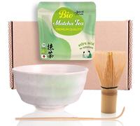 Goodwei Matcha Set Tè Vert Matcha BIO Giapponese con Frusta di Bambù, Tazza Matcha in Ceramica, | Ciotola Matcha Artistica | Confezione Regalo (Shiro)