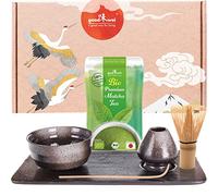 Goodwei Matcha Tè Set per cerimonia del tè giapponese - ciotola per matcha, porta scopa e vassoio da tè dal design abbinato, con vero matcha biologico dal Giappone (Goma)