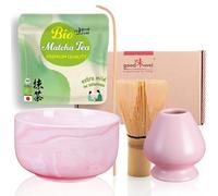 Goodwei Set di Matcha Completo - Tazza Cerimoniale con frusta e cucchiaio - incl. Tè Matcha Biologico Giapponese (Pinku)