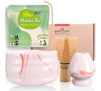 Goodwei Set di Matcha Completo - Tazza Cerimoniale con frusta e cucchiaio - incl. Tè Matcha Biologico Giapponese (Marmo Rosa)