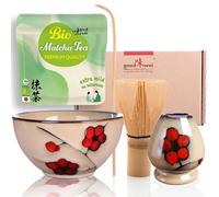 Goodwei Set di Matcha Completo - Tazza Cerimoniale con frusta e cucchiaio - incl. Tè Matcha Biologico Giapponese (Plum)