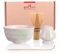 Goodwei, set giapponese per la preparazione del tè Matcha, con supporto per la frusta, 4 pezzi bianco