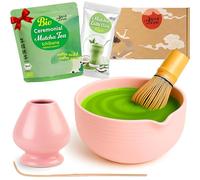 Goodwei Set Matcha Latte - Kit Matcha Premium con Ciotola con Beccuccio, Frustino in Bambù, Supporto, Cucchiaino & Matcha Biologico - Set Giapponese per Matcha Latte & Cerimonia del Tè (Camellia Pink)
