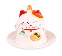 Goodwei Tazza e Piattino Design del Gatto Giapponese Maneki - Decorazione e Feng Shui Fortunato (Arancio)