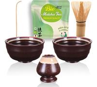 Goodwei Tè Vert Matcha BIO Kit DUO con scopa per matcha, due ciotole per matcha e supporto per frusta in ceramica | Matcha Organico Giapponese | Set regalo per due (Kumo)