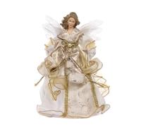 Goodwill Angelo bianco panna e oro, 24 cm, in resina e tessuto, con ali di piume