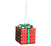 Goodwill Decoro Natalizio per Albero di Natale, Scatola Regalo in Vetro con Fiocco e Glitter 12 cm 2 Varianti (1pz) Rosso