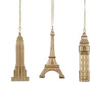 Goodwill Empire State/Eiffel/Big Ben Ornamento Oro 12,5 cm, Set di 3 pezzi, Assortimento