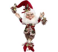 Goodwill Mark Roberts Statuina Elfo in Resina e Tessuto con pigne, Realizzata a Mano H25.5 cm
