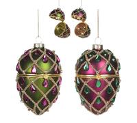 Goodwill Ornamenti a forma di uovo in vetro verde e oro, viola e oro, 10 cm, con gioielli, set f 2