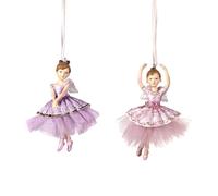 Goodwill Ornamento natalizio da appendere a forma di ballerina a forma di angelo in resina, 10 cm, colore: rosa e viola, set da 2