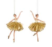 Goodwill Ornamento natalizio da appendere, a forma di ballerina, in tulle, color crema e oro, 17 cm, set da 2