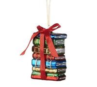 Goodwill Pila di libri in vetro, 12 cm, decorazione natalizia blu e rossa