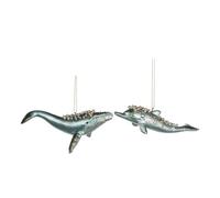 Goodwill Set di 2 decorazioni a forma di balena e delfino, in resina, 12 cm, colore: blu e oro