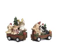 Goodwill Set di 2 decorazioni in resina con gatti e cani in auto, 11 cm, colore: marrone e verde