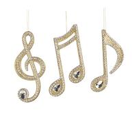 Goodwill Set di 3 decorazioni natalizie a forma di note musicali, 16,5 cm, con gioielli, colore: oro