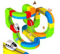 Goody King Trenino Elettrico per Bambini 69 Pezzi - Kit 3D DIY con Binari Magnetici a Cubi, Include Treno e Segnali Stradali, Giocattolo Educativo Creativo STEM Regalo per Bambini 4-12 Anni