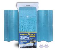 Goodyear Parasole Auto Anteriore 70x145 cm Dobleface con Ventose - Protezione Solare Parabrezza Universale - Azzurro con stelline - Anti-UV, Termico, Ripiegabile - Accessori Auto Estivi