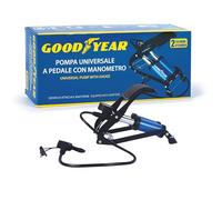 Goodyear Pompa a Pedale Doppio Cilindro con Manometro - Gonfiatore Portatile per Bici, Auto, Moto, Palloni e Gonfiabili - con Attacchi e Adattatori Inclusi