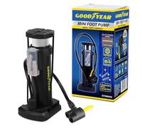 Goodyear Pompa a pedale, piccola e compatta, con manometro da 5,1 cm, base antiscivolo, per gonfiare pneumatici di auto e biciclette, palloni sportivi e materassi ad aria