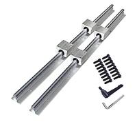 GooEquip Guida Lineare SBR12 300mm Set di Guide per Cuscinetti Lineari con 2 x Alberi di Guida da 300 mm e 4 x Blocchi SBR12UU, Guida di Scorrimento Lineare Inossidabile con Fori Preforati