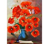 Goofong DIY Diamond Painting Papavero Vaso Kit Completo, 5D Pittura Diamante Painting Kit Fiore Pianta Ricamo a Punto Croce Artigianale Per La Decorazione Della Parete Di Casa 30x40 cm