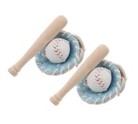 GOOHOCHY 2 Set Set Mini Giocattolo da Baseball in Pu e Legno, Accessori in Miniatura Leggeri e Versatili e Famiglia, Decorazione Fairy Garden e Gioco Interattivo