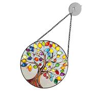 GOOHOCHY Albero della Vita Appendibile in Acrilico Rotondo con Texture Foglia e Ventosa Decorazione da Parete per Finestra Giardino Veranda e Soggiorno