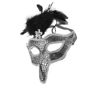 GOOHOCHY Maschera Veneziana Mezza Faccia con Piume e Cristalli | PVC e Plastica, Forma Animale Elegante, Accessorio Riutilizzabile per Balli in Maschera, Teatro e Festa