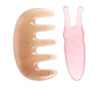GOOHOCHY Massaggiatore per Capelluto e Piastra Guasha 2 Pezzi Set, Pettine Massaggiante e Forchetta Raschiante Y Forma, Strumento per Ridurre Stress e Occhiaie, Benessere Occhi e Testa