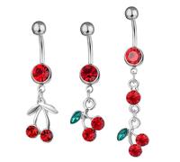 GOOHOCHY Piercing Ombelico Cerchio Elegante e Comodo in Acciaio Inossidabile 3 Pezzi Charm Ciliegia Rosso per Body Piercing da Indossare Quotidianamente