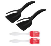 GOOHOCHY Pinza Spatola in Nylon per Cottura, Set 4 Pezzi Nero | Silicone e Nylon, Uso in Cucina, per Bistecca e Uova, Finitura Elegante, Operazione Semplice