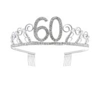 GOOHOCHY Tiara di Compleanno Numero 60 Design Ondulato Argento, Strass Brillanti e Pettine Integrato, per Feste di Danza e Compleanni Speciali