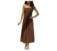Goolecrimp Abito lungo estivo da donna alla moda, senza schienale e senza maniche, seducente abito senza spalline con scollo all'americana e pieghe, perfetto per la spiaggia e le vacanze. (Marrone,l)