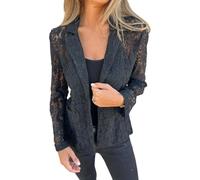 Goolecrimp Blazer Cardigan Traforato in Pizzo Tinta Unita da Donna Modello Primavera Estate Elegante Blazer Casual da Ufficio con Revers Classici (Nero,S)