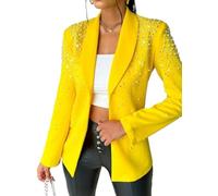 Goolecrimp Blazer da Donna Primaverile con Paillettes da Ufficio Casual a Maniche Lunghe Lucido con Paillettes Elegante Tinta Unita Piccolo Giacca (Giallo,M)
