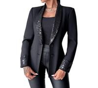 Goolecrimp Blazer da Donna Primaverile con Paillettes da Ufficio Casual a Maniche Lunghe Lucido con Paillettes Elegante Tinta Unita Piccolo Giacca (Nero,S)