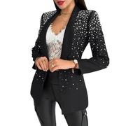 Goolecrimp Blazer da Donna Primaverile con Paillettes da Ufficio Casual a Maniche Lunghe Lucido con Paillettes Elegante Tinta Unita Piccolo Giacca (Nero 2,S)
