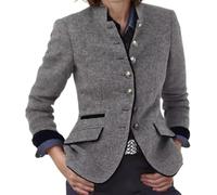 Goolecrimp Blazer Monopetto in Tweed da Donna Giacca da Ufficio Casual a Maniche Lunghe Elegante Giacca da Ufficio con Patta in Tweed a Maniche Lunghe (Grigio,S)