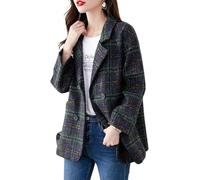 Goolecrimp Cappotto Scozzese Invernale da Donna Blazer Doppiopetto con Risvolto Elegante con Tasche Giacca Formale Divisa Casual (Verde Scuro, S)