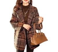 Goolecrimp Cappotto Scozzese Invernale da Donna Blazer Doppiopetto con Risvolto Elegante con Tasche Giacca Formale Divisa Casual (Marrone, M)