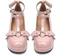 Goolecrimp Donne Carino Kawaii Stringy Dolce Tacchi Alti Stile Roccia Mary Jane Shoes Cross Stringy Tacco spesso Gotico Lolita Shoes Carino Morbido Tacchi Alti (Rosa,39)