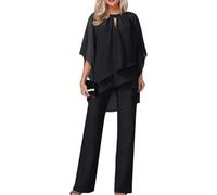 Goolecrimp Due Pezzi da Donna per la Primavera e l'autunno Abiti per la Madre della Sposa Abito da Festa per Gli Ospiti di Nozze Set di Pantaloni Casual in Chiffon a Gamba Larga (Nero,3XL)