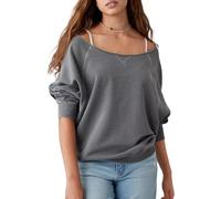 Goolecrimp Felpa Casual con Spalle Scoperte da Donna Felpa con Scollo a Barchetta Allentata con Maniche a Spina Felpa Casual per Sport all'Aria Aperta (Grigio Scuro,S)