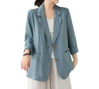Goolecrimp Giacca Blazer in Lino di Cotone a Due Bottoni Leggera Casual da Donna Giacca Casual da Lavoro Leggera a Maniche Lunghe Top Giacca Blazer Oversize (Blu,S)