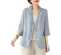 Goolecrimp Giacca da Donna Casual da Sette Minuti con Maniche a Sette Minuti in Stile retrò Primaverile ed Estivo Giacca da Ufficio Monopetto in Cotone e Lino per Il Tempo Libero (Blu,XL)