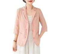 Goolecrimp Giacca da Donna Casual da Sette Minuti con Maniche a Sette Minuti in Stile retrò Primaverile ed Estivo Giacca da Ufficio Monopetto in Cotone e Lino per Il Tempo Libero (Rosa,XXL)