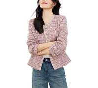 Goolecrimp Giacca da Donna in Tweed Doppiopetto Giacca Casual in Tweed abbottonata Casual Giacca Elegante con Corsetto da Ufficio Senza Risvolto (Rosa,XXL)